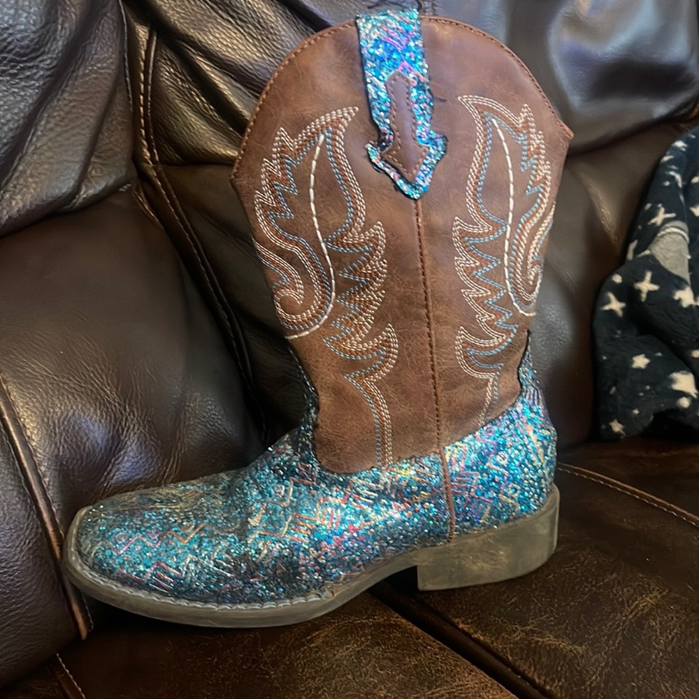 Girls roper boots blue glitter